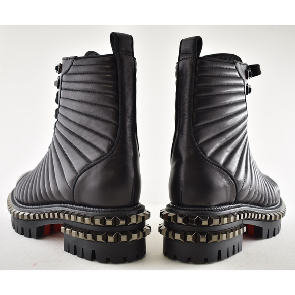 Christian Louboutin Yetota Flat Calf Leather Black Spike Combat Ankle Boot 36.5 - Picture 10 of 11